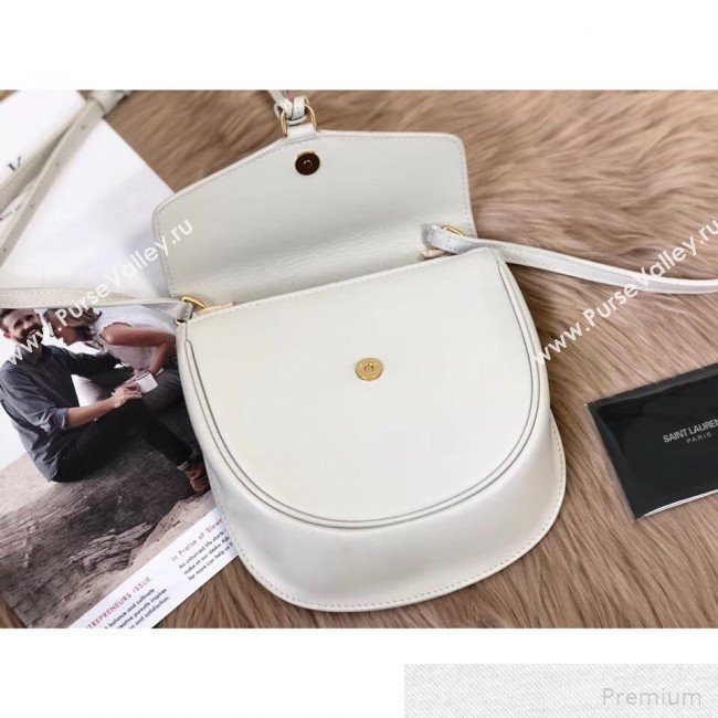 Saint Laurent Datcha Saddle Shoulder Bag in Toothpick Grained Leather 551559 White 2019 (KTS-9051134)