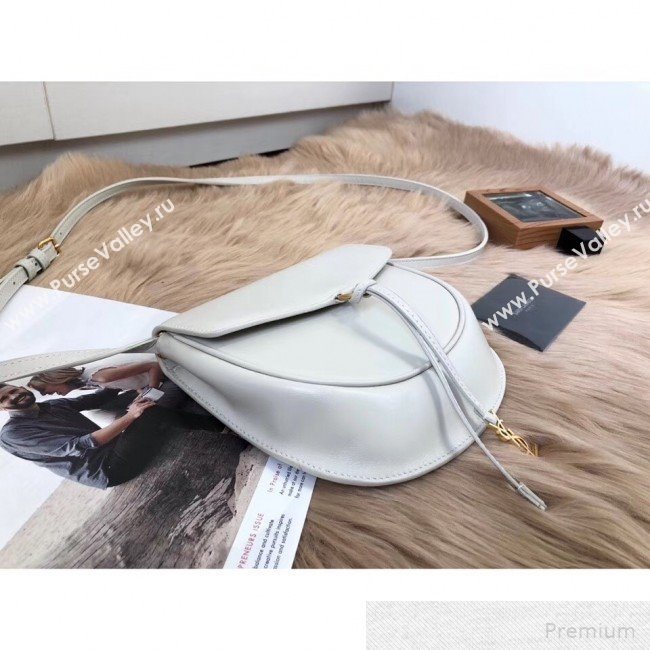 Saint Laurent Datcha Saddle Shoulder Bag in Toothpick Grained Leather 551559 White 2019 (KTS-9051134)