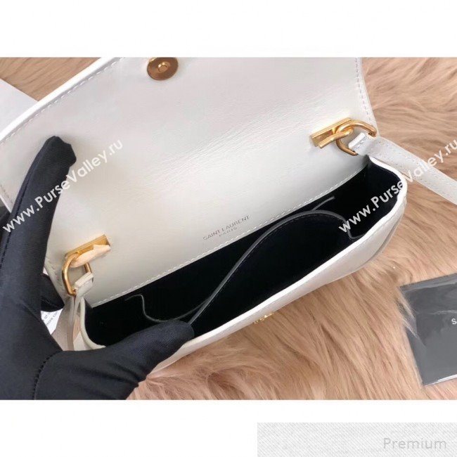 Saint Laurent Datcha Saddle Shoulder Bag in Toothpick Grained Leather 551559 White 2019 (KTS-9051134)