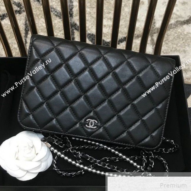 Chanel Pearls Quilted Lambskin Wallet On Chain WOC Black 2019 (JDH-9051328)