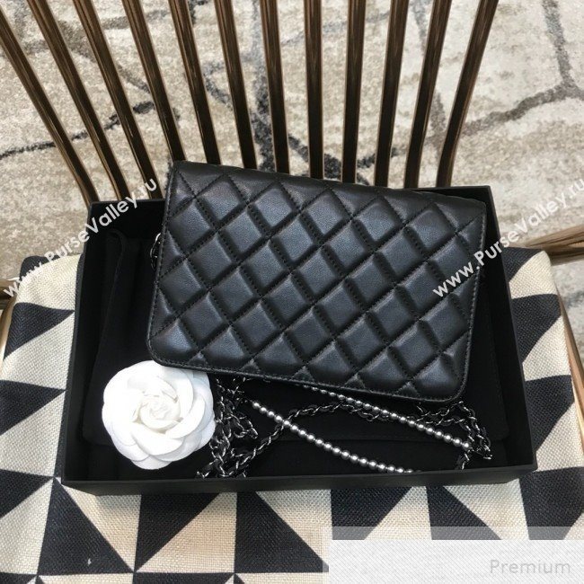 Chanel Pearls Quilted Lambskin Wallet On Chain WOC Black 2019 (JDH-9051328)