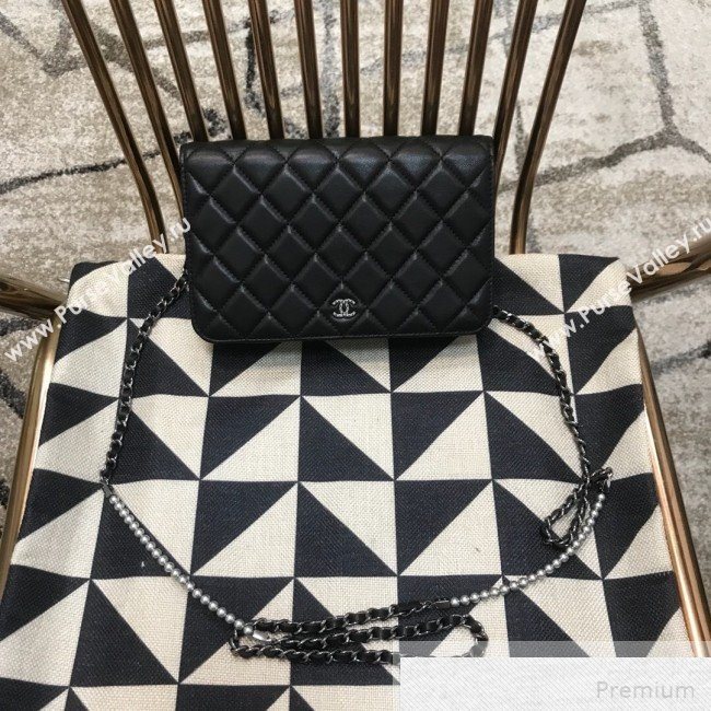 Chanel Pearls Quilted Lambskin Wallet On Chain WOC Black 2019 (JDH-9051328)