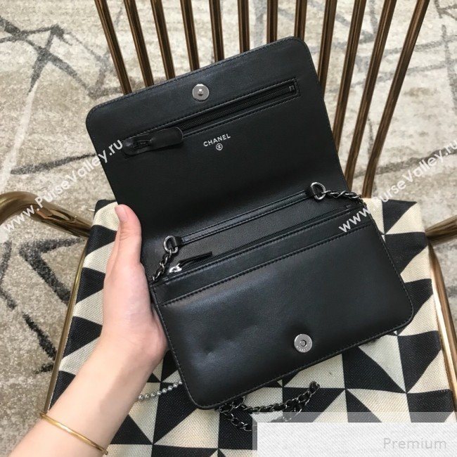 Chanel Pearls Quilted Lambskin Wallet On Chain WOC Black 2019 (JDH-9051328)