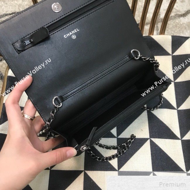 Chanel Pearls Quilted Lambskin Wallet On Chain WOC Black 2019 (JDH-9051328)