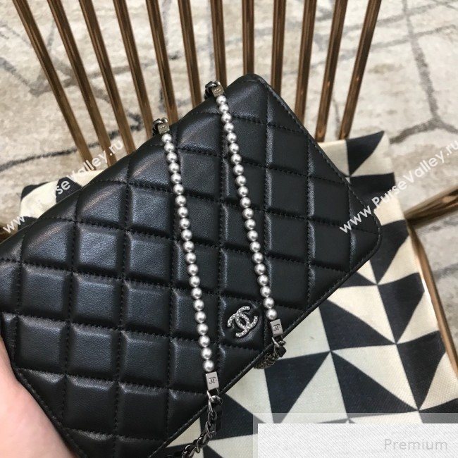 Chanel Pearls Quilted Lambskin Wallet On Chain WOC Black 2019 (JDH-9051328)