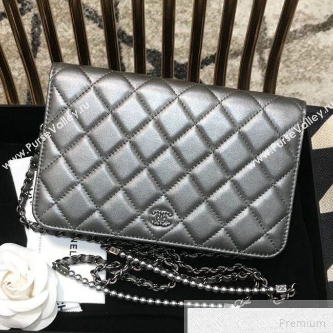 Chanel Pearls Quilted Lambskin Wallet On Chain WOC Silver 2019 (JDH-9051329)