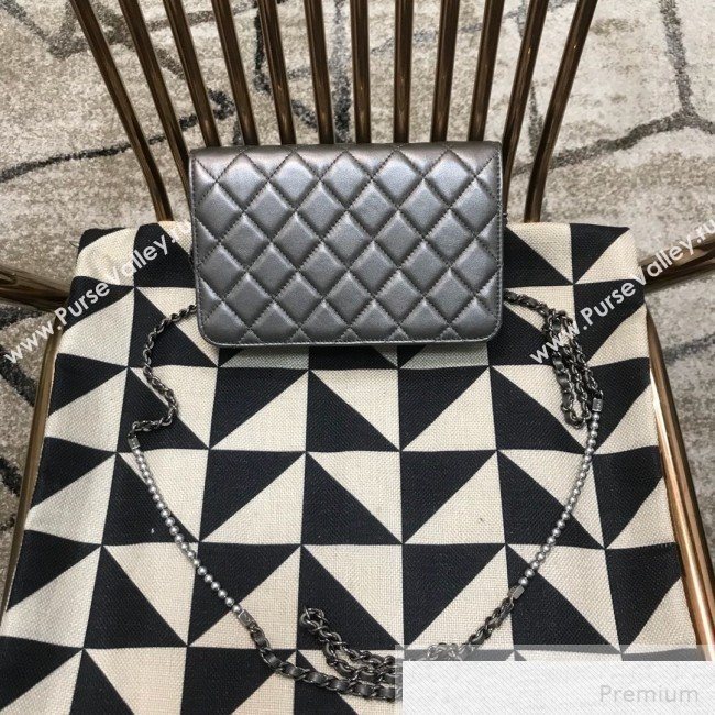 Chanel Pearls Quilted Lambskin Wallet On Chain WOC Silver 2019 (JDH-9051329)