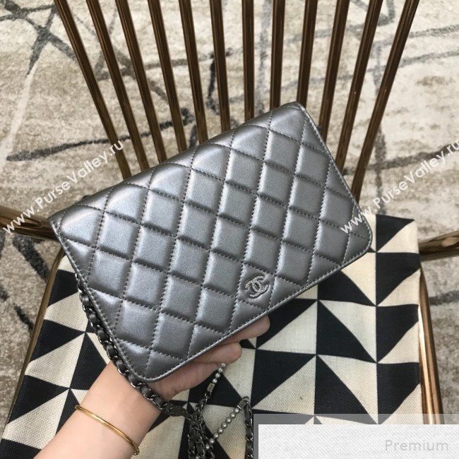 Chanel Pearls Quilted Lambskin Wallet On Chain WOC Silver 2019 (JDH-9051329)