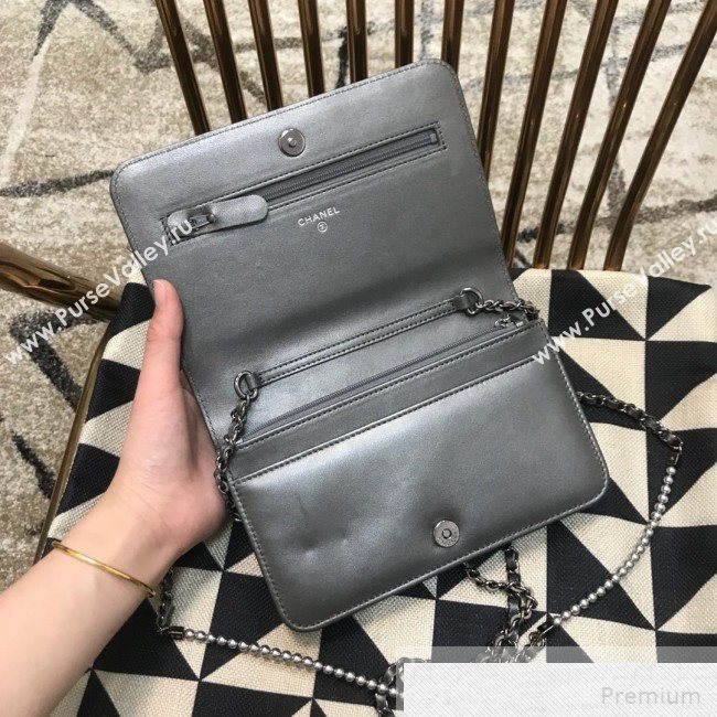 Chanel Pearls Quilted Lambskin Wallet On Chain WOC Silver 2019 (JDH-9051329)