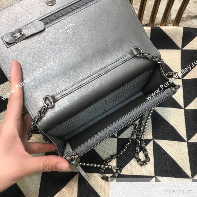 Chanel Pearls Quilted Lambskin Wallet On Chain WOC Silver 2019 (JDH-9051329)