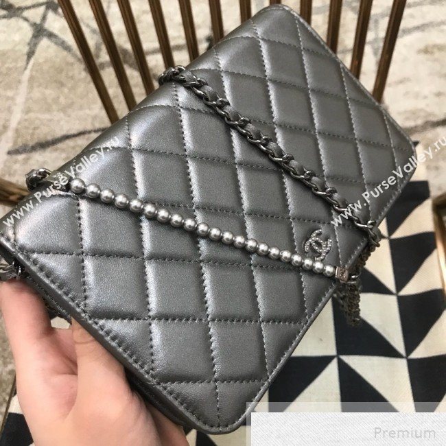 Chanel Pearls Quilted Lambskin Wallet On Chain WOC Silver 2019 (JDH-9051329)