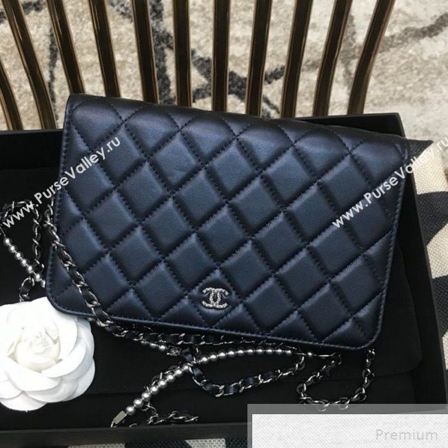 Chanel Pearls Quilted Lambskin Wallet On Chain WOC Blue 2019 (JDH-9051330)