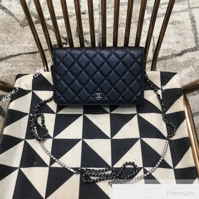 Chanel Pearls Quilted Lambskin Wallet On Chain WOC Blue 2019 (JDH-9051330)