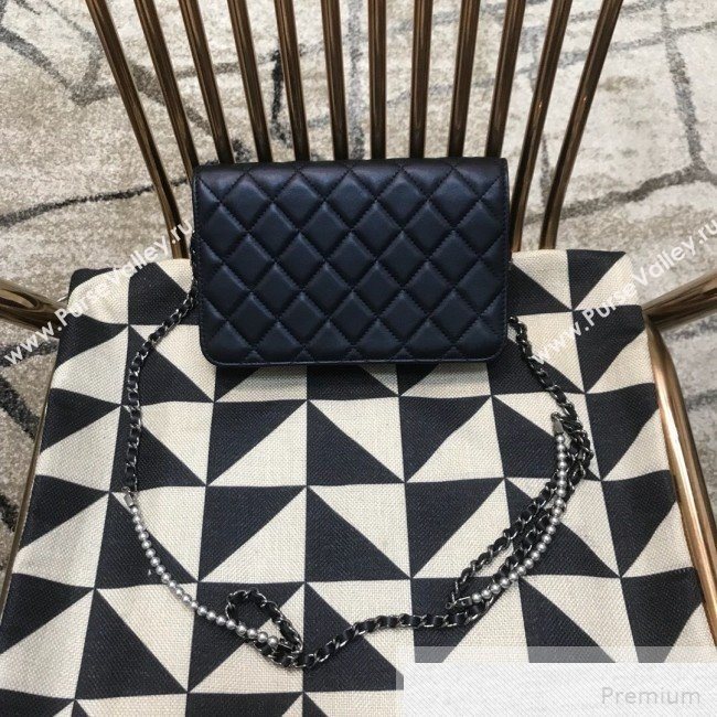 Chanel Pearls Quilted Lambskin Wallet On Chain WOC Blue 2019 (JDH-9051330)