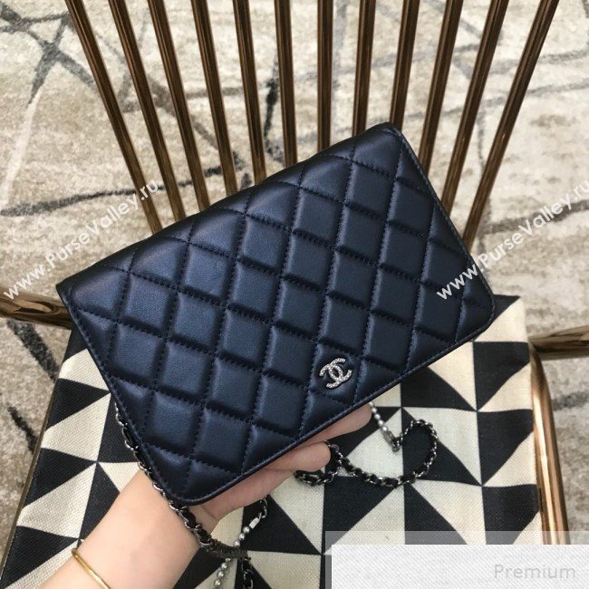 Chanel Pearls Quilted Lambskin Wallet On Chain WOC Blue 2019 (JDH-9051330)