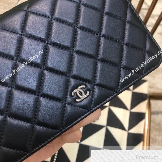 Chanel Pearls Quilted Lambskin Wallet On Chain WOC Blue 2019 (JDH-9051330)