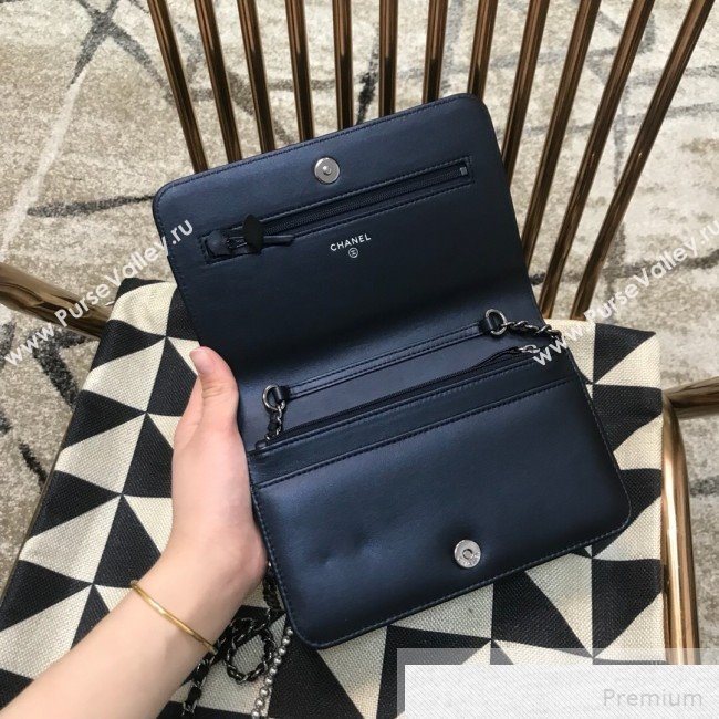 Chanel Pearls Quilted Lambskin Wallet On Chain WOC Blue 2019 (JDH-9051330)