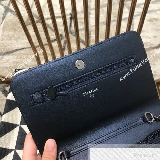 Chanel Pearls Quilted Lambskin Wallet On Chain WOC Blue 2019 (JDH-9051330)