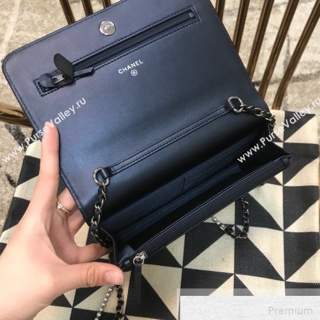 Chanel Pearls Quilted Lambskin Wallet On Chain WOC Blue 2019 (JDH-9051330)