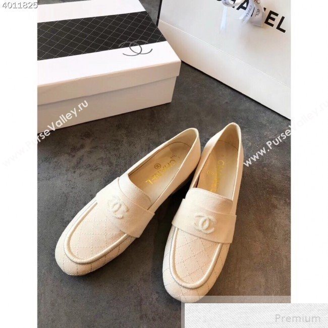 Chanel Quilted Fabric Loafers G34345 Beige White 2019 (EM-9051518)