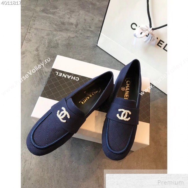 Chanel Quilted Fabric Loafers G34345 Navy Blue 2019 (EM-9051520)