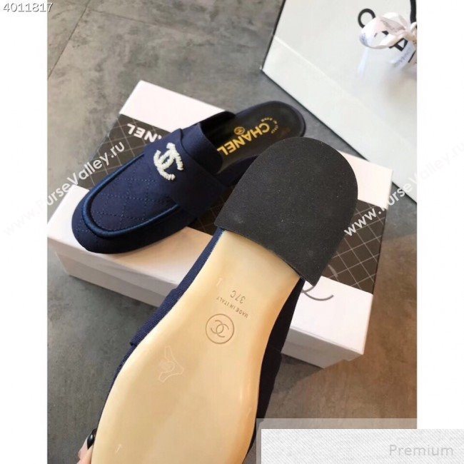 Chanel Quilted Fabric Loafers Mules G34427 Navy Blue 2019 (EM-9051521)