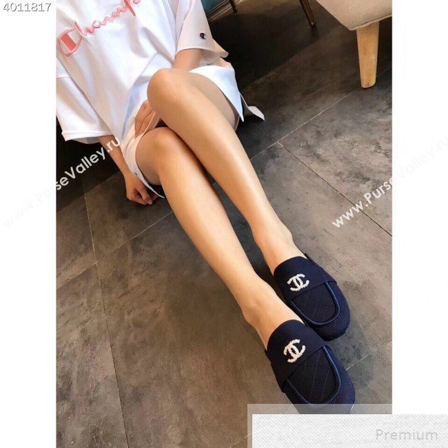 Chanel Quilted Fabric Loafers G34345 Navy Blue 2019 (EM-9051520)