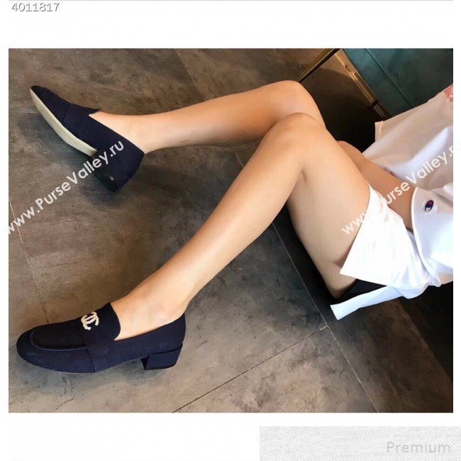 Chanel Quilted Fabric Loafers G34345 Navy Blue 2019 (EM-9051520)