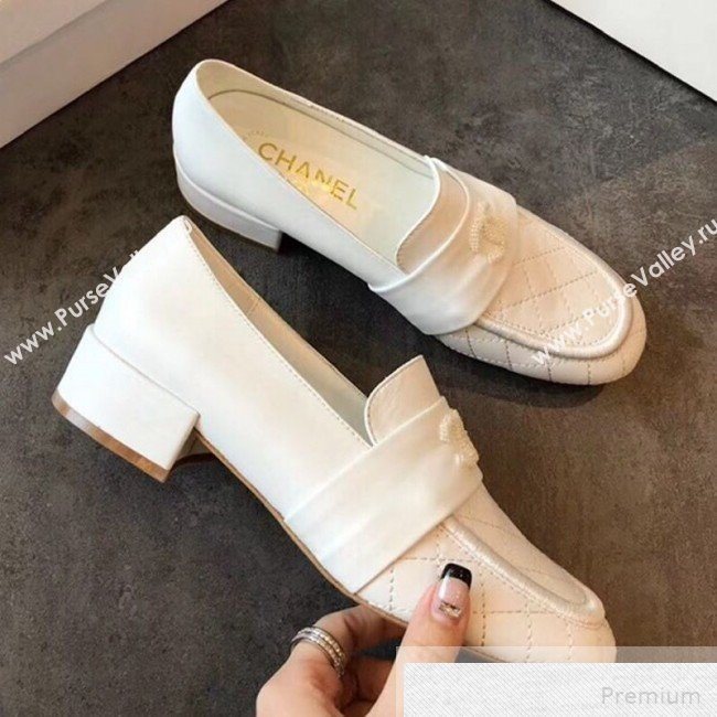 Chanel Quilted Leather Loafers G34345 White 2019 (EM-9051516)