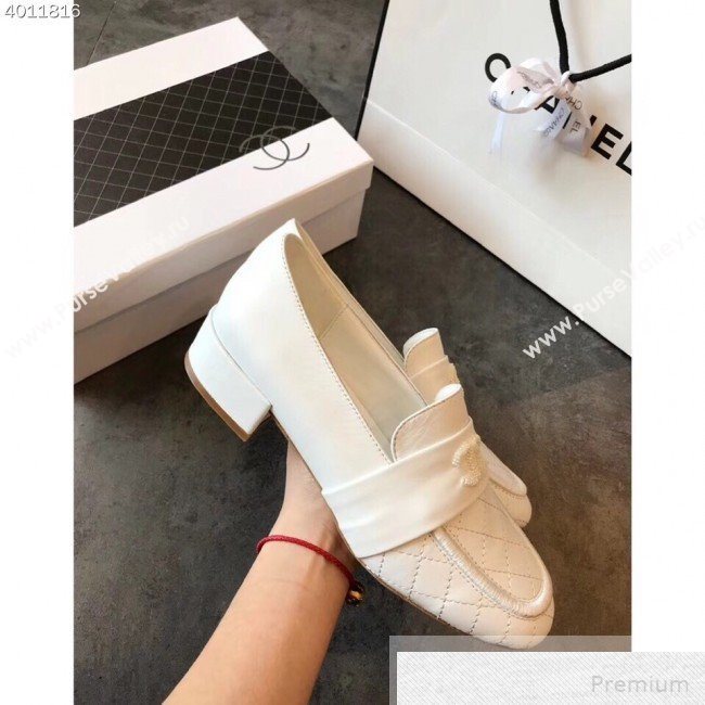 Chanel Quilted Leather Loafers G34345 White 2019 (EM-9051516)
