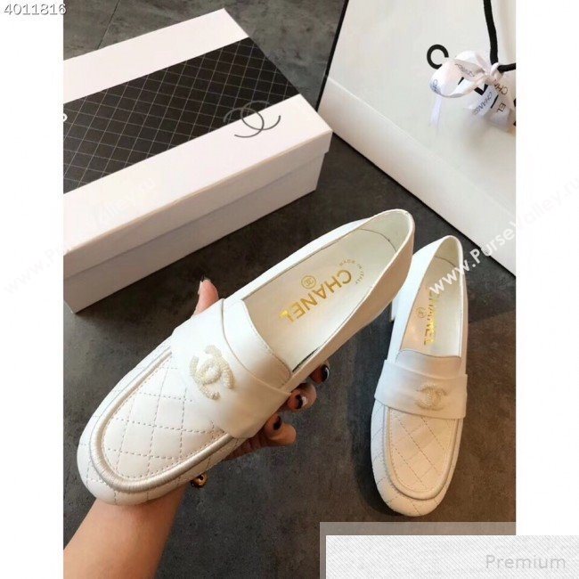 Chanel Quilted Leather Loafers G34345 White 2019 (EM-9051516)