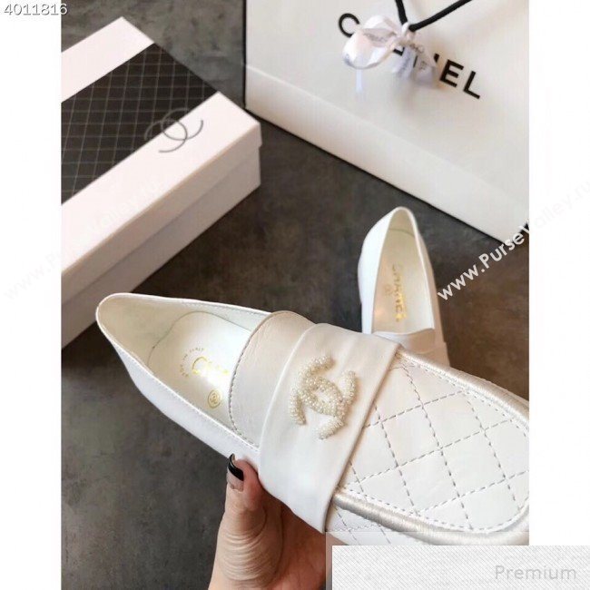 Chanel Quilted Leather Loafers G34345 White 2019 (EM-9051516)