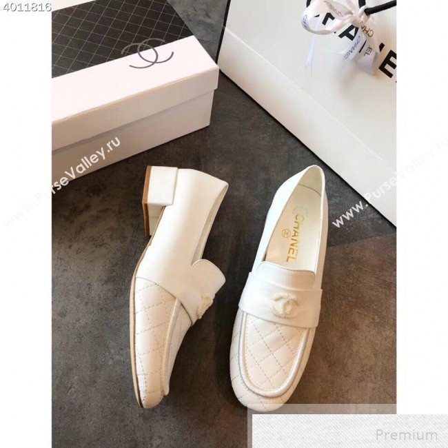 Chanel Quilted Leather Loafers G34345 White 2019 (EM-9051516)