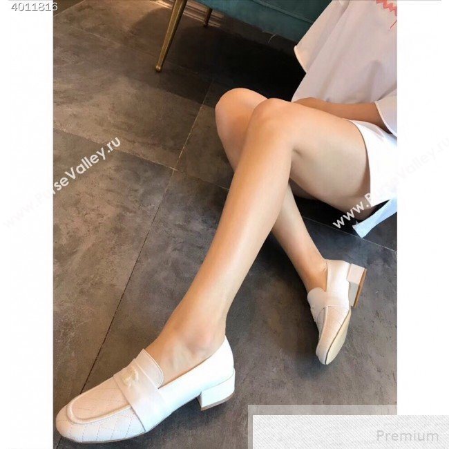 Chanel Quilted Leather Loafers G34345 White 2019 (EM-9051516)
