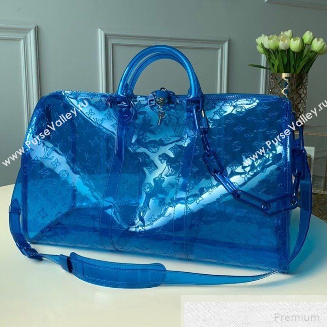 Louis Vuitton Monogram PVC Keepall Bandouliere 50 M53271 Blue 2019 (KD-9051335)