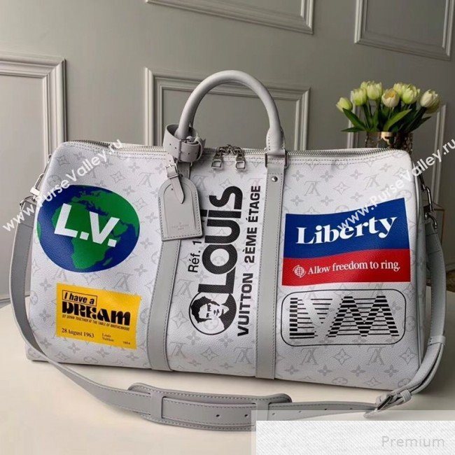 Louis Vuitton Mens Keepall Bandouliere 50 Travel Bag M44643 Blanc White 2019 (KD-9051339)