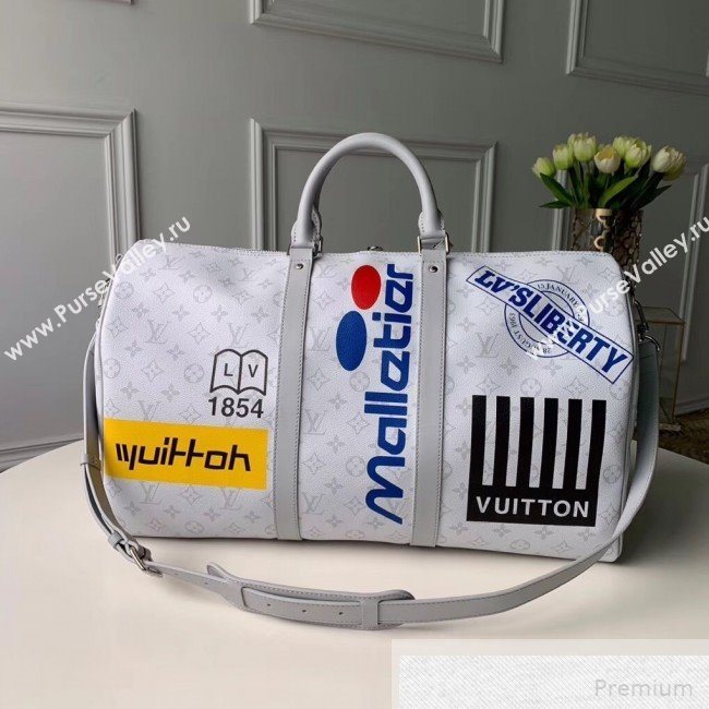 Louis Vuitton Mens Keepall Bandouliere 50 Travel Bag M44643 Blanc White 2019 (KD-9051339)