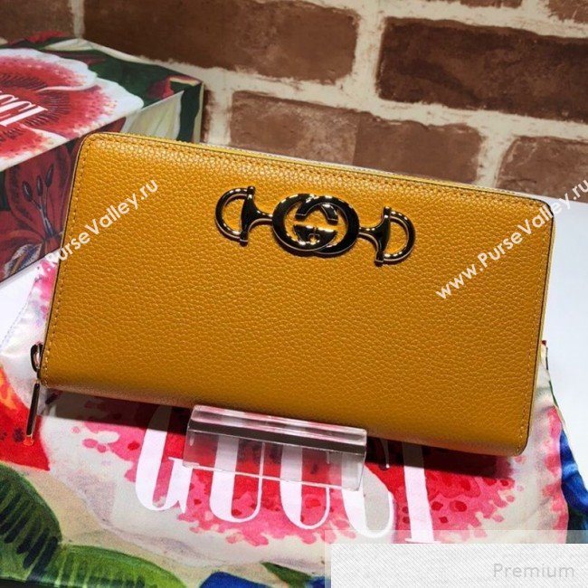 Gucci Zumi Grainy Leather Zip Around Wallet 570661 Yellow (DLH-9051341)