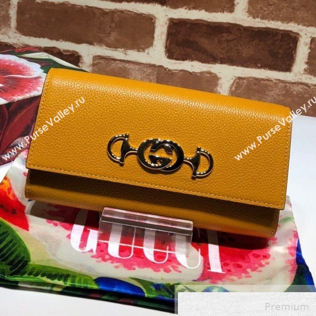 Gucci Zumi Grainy Leather Continental Wallet 573612 Yellow (DLH-9051342)