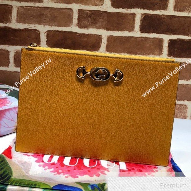 Gucci Zumi Grainy Leather Pouch 570728 Yellow 2019 (DLH-9051343)