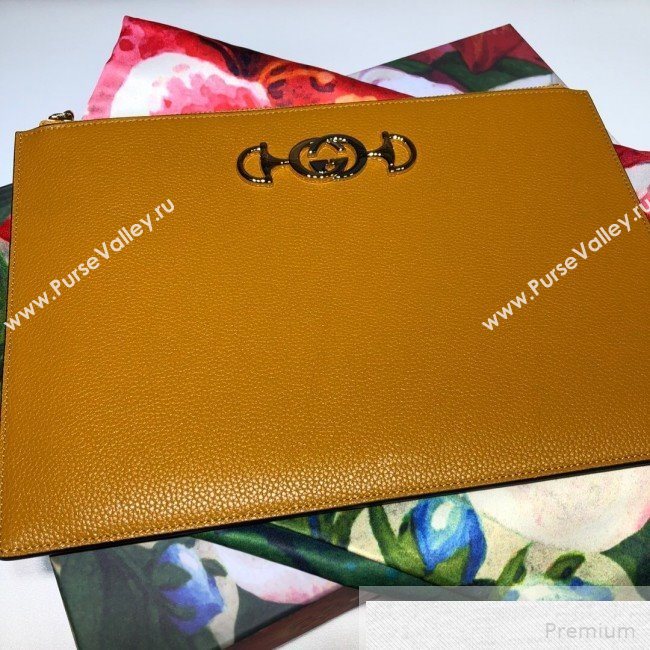 Gucci Zumi Grainy Leather Pouch 570728 Yellow 2019 (DLH-9051343)