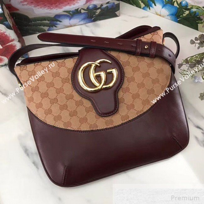 Gucci Arli GG Medium Shoulder Bag 568857 Beige/Burgundy 2019 (JM-9051352)