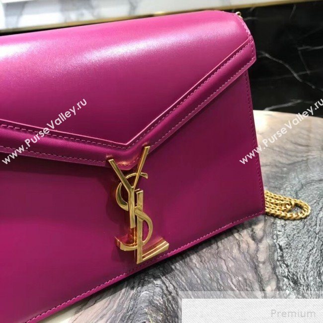 Saint Laurent Cassandra Monogram Clasp Shoulder Bag in Smooth Leather 532750 Fushcia 2019 (YIDA-9051409)