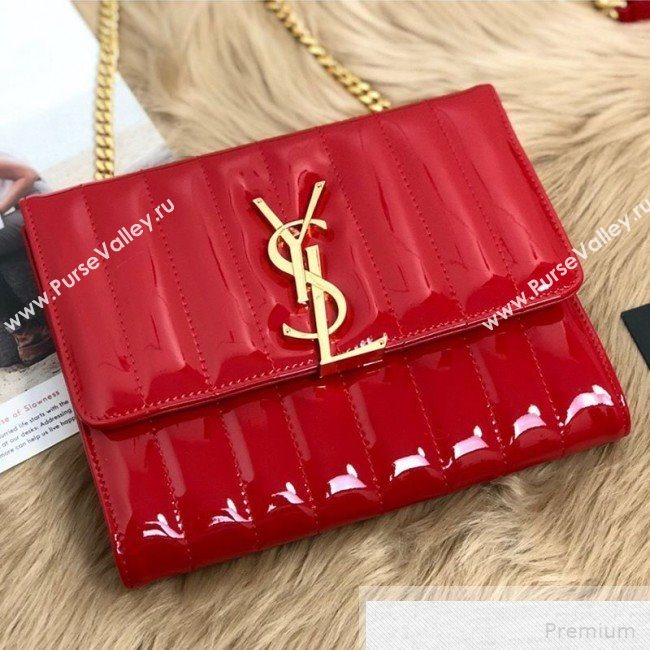 Saint Laurent Vicky Chain Wallet in Quilted Patent Leather 554125 Red 2019 (2A084-9051412)