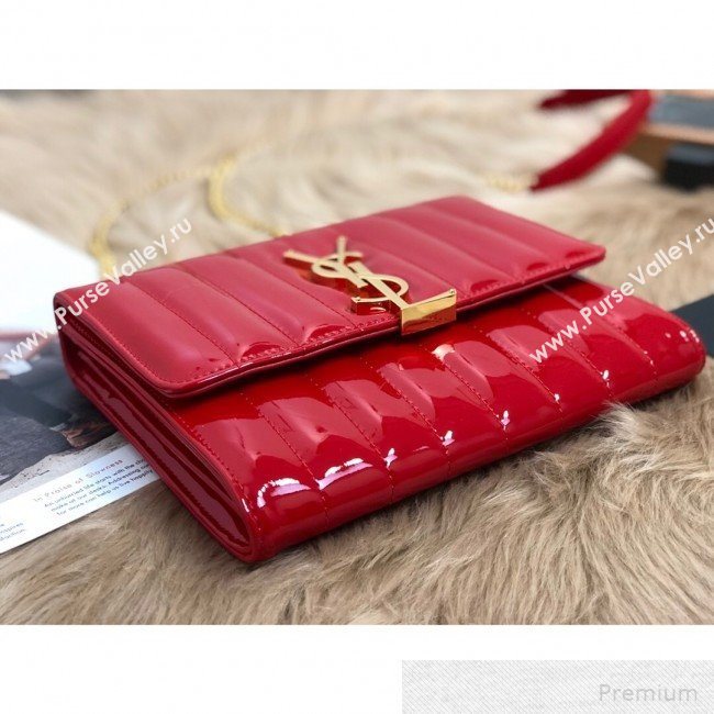 Saint Laurent Vicky Chain Wallet in Quilted Patent Leather 554125 Red 2019 (2A084-9051412)