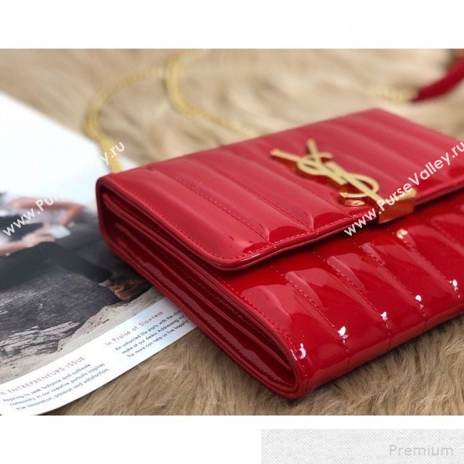 Saint Laurent Vicky Chain Wallet in Quilted Patent Leather 554125 Red 2019 (2A084-9051412)