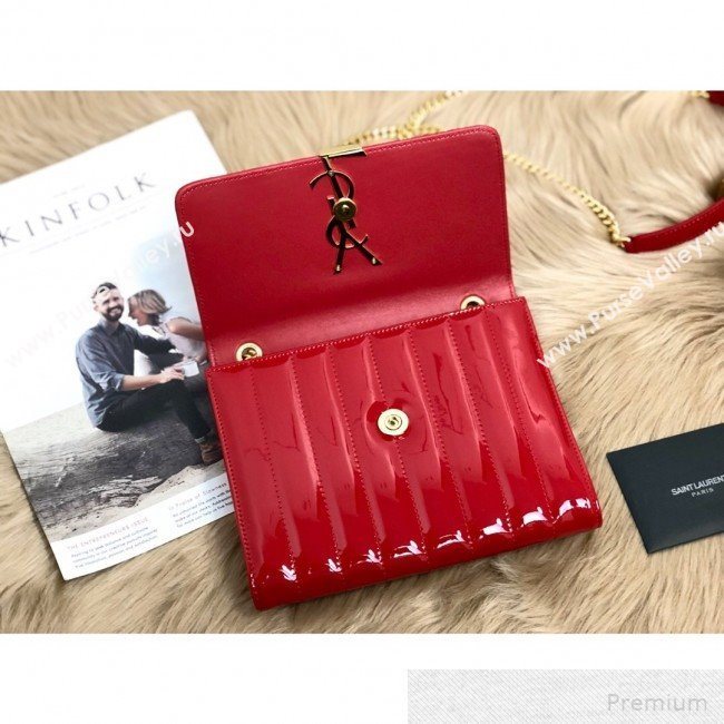 Saint Laurent Vicky Chain Wallet in Quilted Patent Leather 554125 Red 2019 (2A084-9051412)