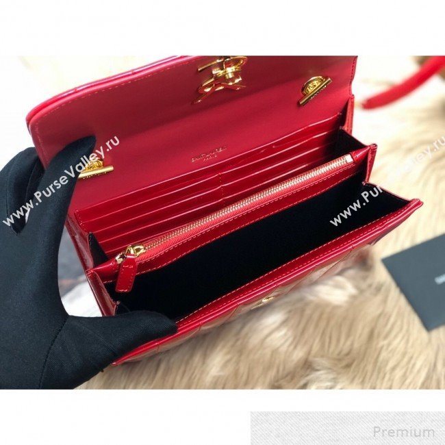 Saint Laurent Vicky Chain Wallet in Quilted Patent Leather 554125 Red 2019 (2A084-9051412)