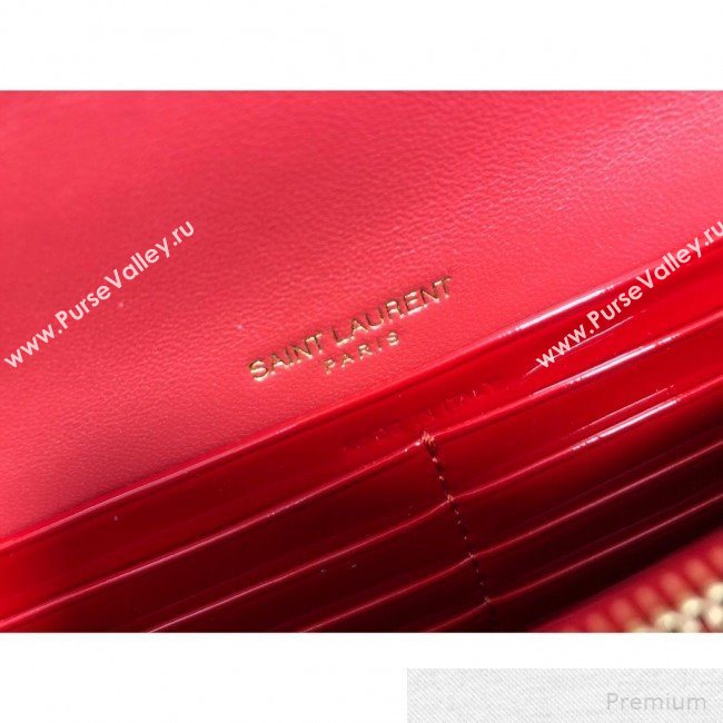 Saint Laurent Vicky Chain Wallet in Quilted Patent Leather 554125 Red 2019 (2A084-9051412)