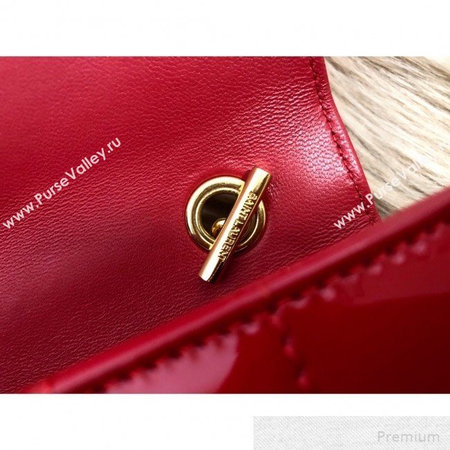 Saint Laurent Vicky Chain Wallet in Quilted Patent Leather 554125 Red 2019 (2A084-9051412)